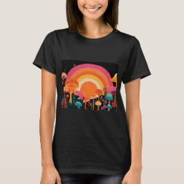 Psychedelic Mushroom Sunset – Retro Fantasy Nature T Shirt