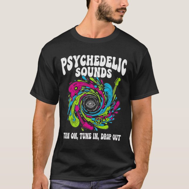 Psychedelic Music Festival T-Shirt, Retro 70-talet T Shirt (Framsida)