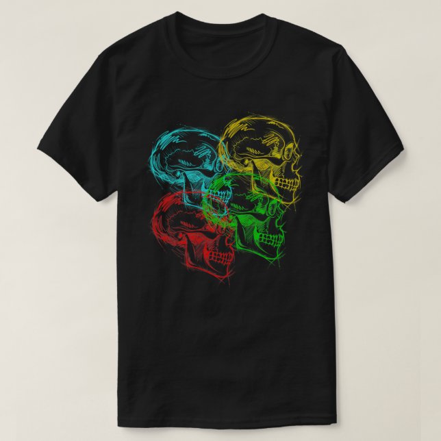 Psychedelic Neon Illustrative Döskallars T Shirt (Design framsida)
