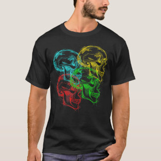 Psychedelic Neon Illustrative Döskallars T Shirt