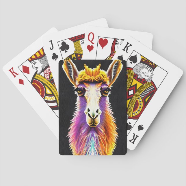 Psychedelic Neon Lila Orange Funky Llama Casinokort (Baksidan)