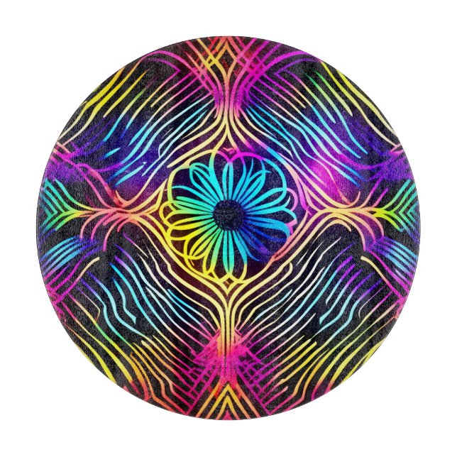 Psychedelic Neon Linjer med blomkonst konst (Framsidan)