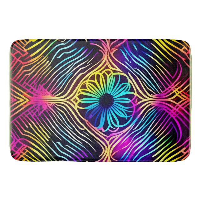 Psychedelic Neon Linjer med blomkonst konst Badrumsmatta (Framsidan)
