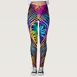 Psychedelic Neon Linjer med blomkonst konst Leggings