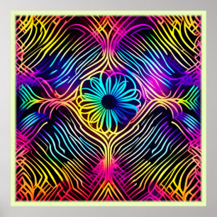 Psychedelic Neon Linjer med blomkonst konst Poster