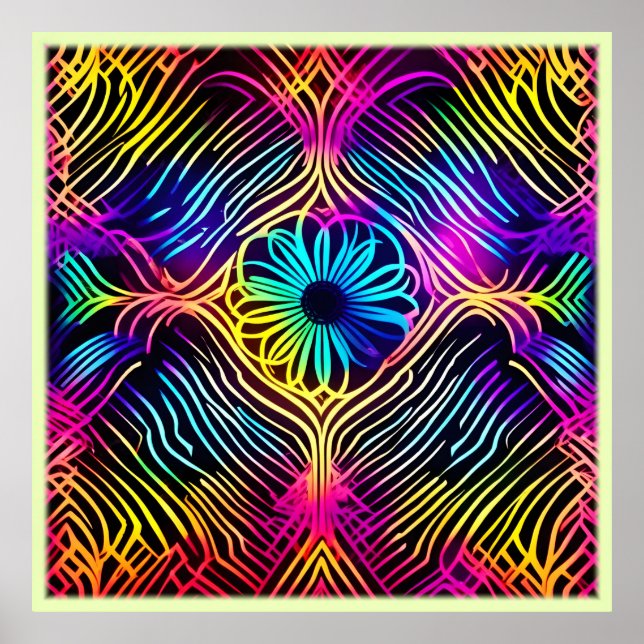 Psychedelic Neon Linjer med blomkonst konst Poster (Framsidan)