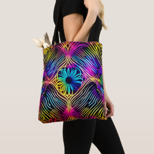 Psychedelic Neon Linjer med blomkonst konst Tygkasse