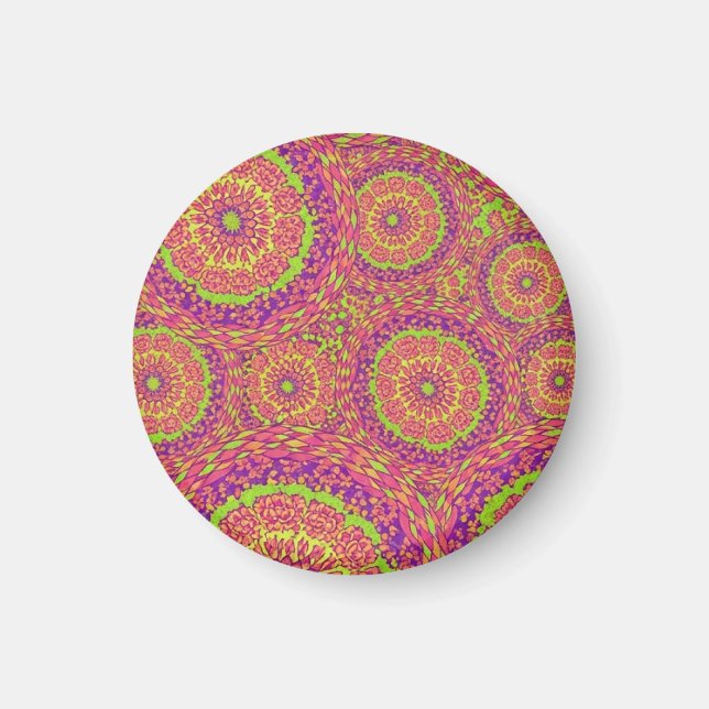 Psychedelic Neon Mandala Swirl Pattern Magnet (Framsidan)