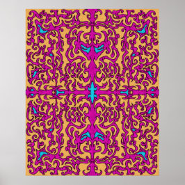 Psychedelic Neon Rosa Baroque Flourish Mönster Poster