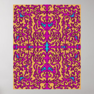 Psychedelic Neon Rosa Baroque Flourish Mönster Poster