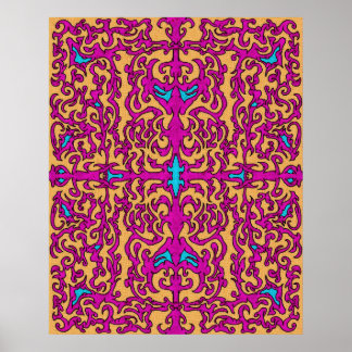 Psychedelic Neon Rosa Baroque Flourish Mönster Poster