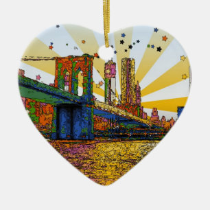 Psychedelic New York City: Brooklyn Bridge, WTC #1 Julgransprydnad Keramik