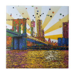 Psychedelic New York City: Brooklyn Bridge, WTC #1 Kakelplatta