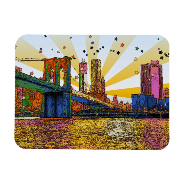 Psychedelic New York City: Brooklyn Bridge, WTC #1 Magnet (Horisontell)