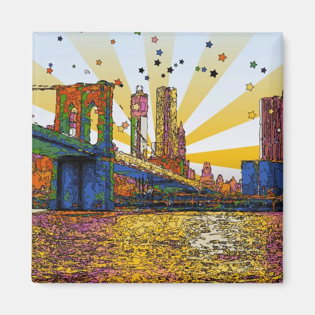 Psychedelic New York City: Brooklyn Bridge, WTC #1 Magnet (Framsidan)