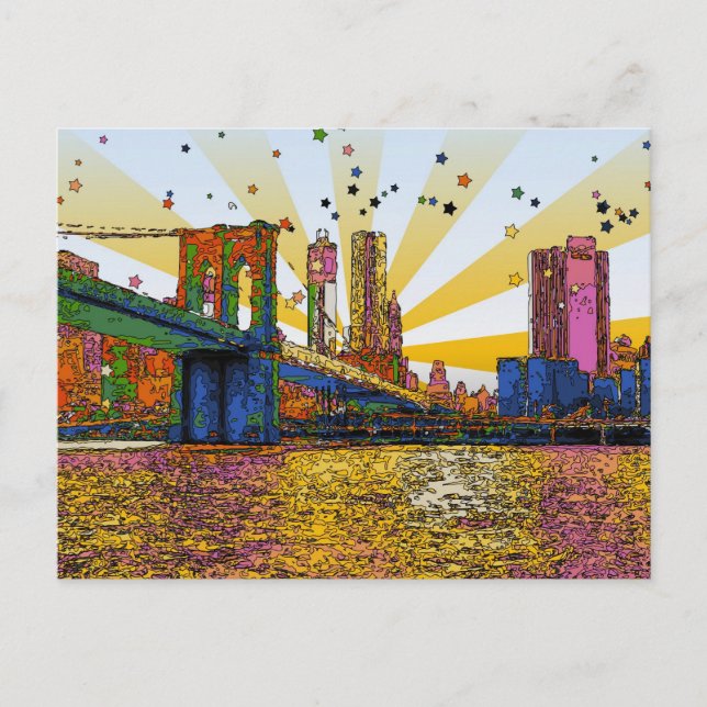 Psychedelic New York City: Brooklyn Bridge, WTC #1 Vykort (Framsida)