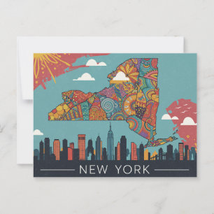 Psychedelic New York Karta Art Vibrant City & St Vykort