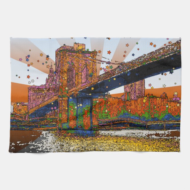 Psychedelic NYC: Brooklyn Bridge #1 Kökshandduk (Horisontell)