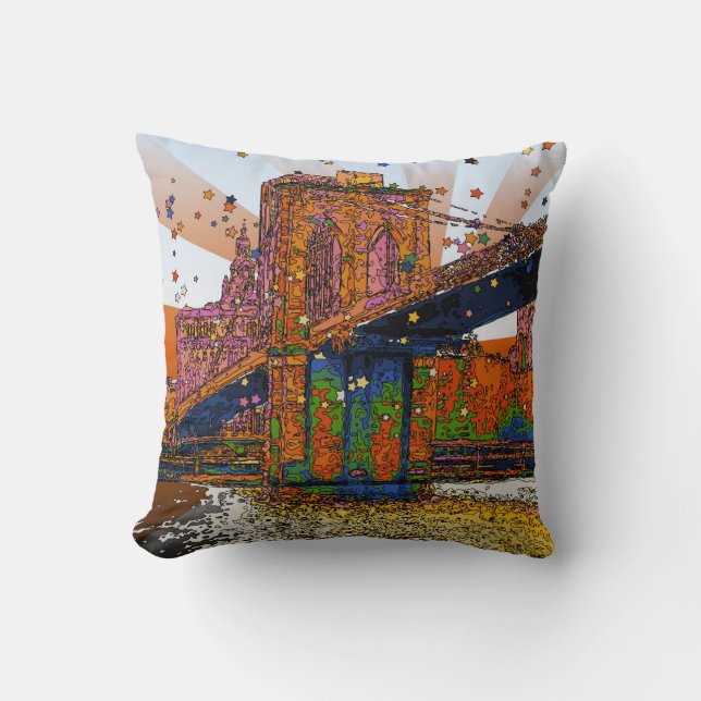 Psychedelic NYC: Brooklyn Bridge #1 Kudde (Framsida)
