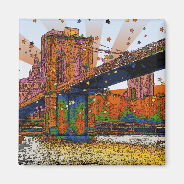 Psychedelic NYC: Brooklyn Bridge #1 Magnet (Framsidan)