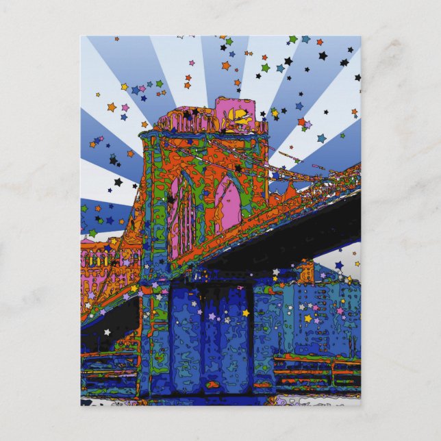 Psychedelic NYC: Brooklyn Bridge #2 Vykort (Framsida)