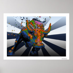 Psychedelic NYC: Charging Bull of Wall street Poster