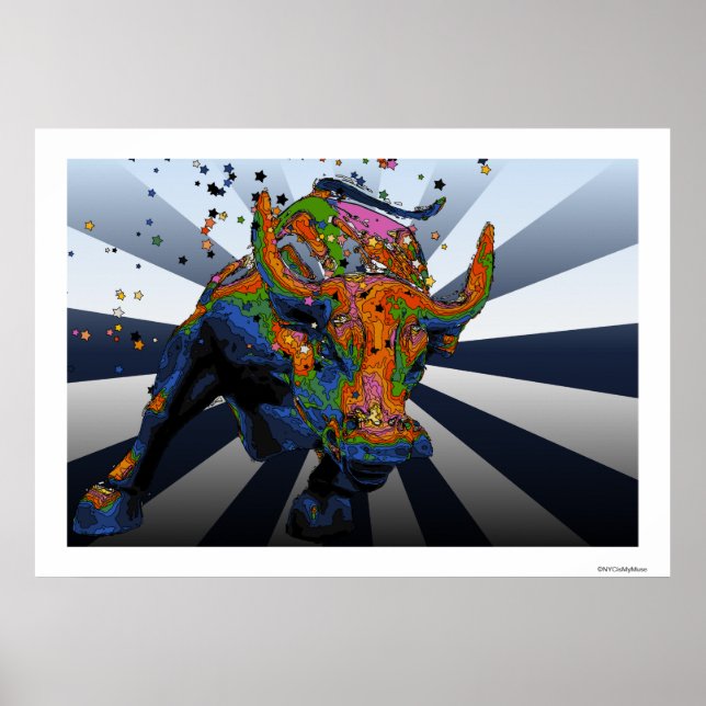 Psychedelic NYC: Charging Bull of Wall street Poster (Framsidan)