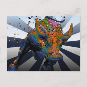Psychedelic NYC: Charging Bull of Wall street Vykort