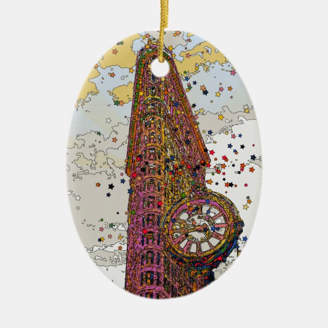 Psychedelic NYC: Flatiron Building & Clock #1A Julgransprydnad Keramik (Framsidan)