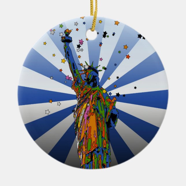 Psychedelic NYC: frihetsgudinnan nr 2 Julgransprydnad Keramik (Framsidan)