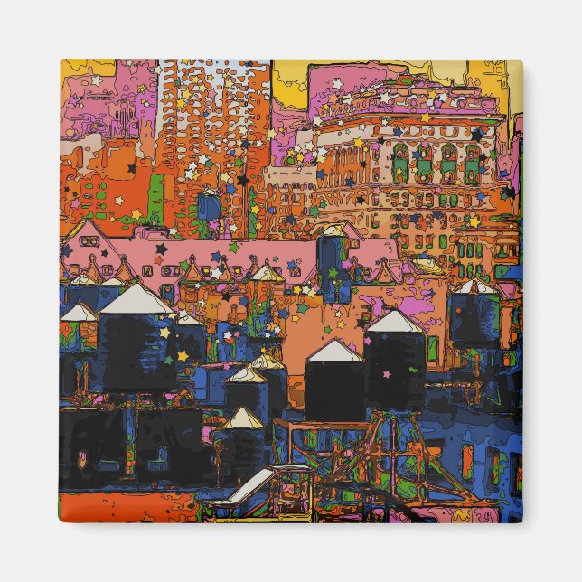 Psychedelic NYC: NYC Vatten Torn i vinter nummer 9 Magnet (Framsidan)