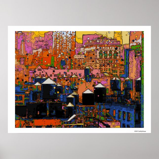 Psychedelic NYC: NYC Vatten Torn i Winter #9 Poster (Framsidan)