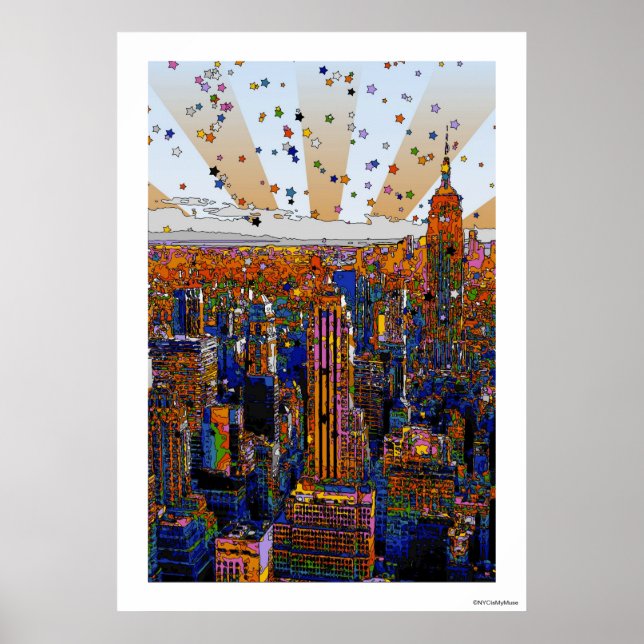 Psychedelic NYC Skyline: ESB, WTC #1 Poster (Framsidan)