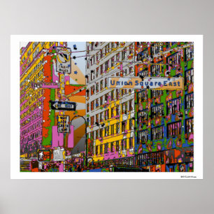 Psychedelic NYC: Union Square Byggnad, St Sign A4 Poster