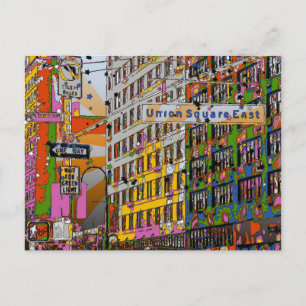Psychedelic NYC: Union Square Byggnad, St Sign A4 Vykort