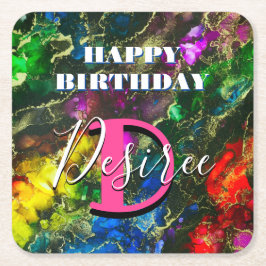 Psychedelic och Gilt Alcohol Bläck Underlägg Papper Kvadrat