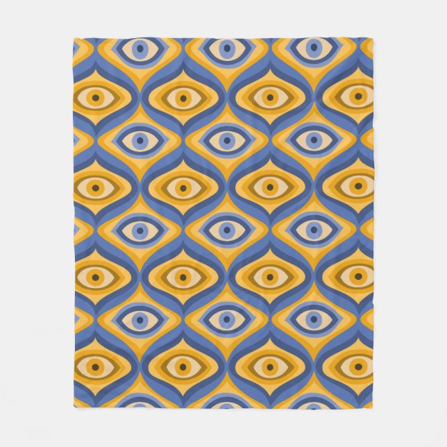 Psychedelic öga mönster indigo Blue gult Fleecefilt (Framsidan)