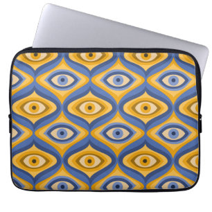 Psychedelic öga mönster indigo Blue gult Laptop Fodral