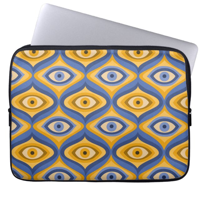 Psychedelic öga mönster indigo Blue gult Laptop Fodral (Framsidan)