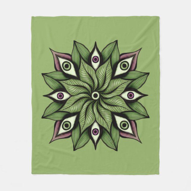 Psychedelic Ögon Mandala - Blommönstret Trippy Fleecefilt (Framsidan)