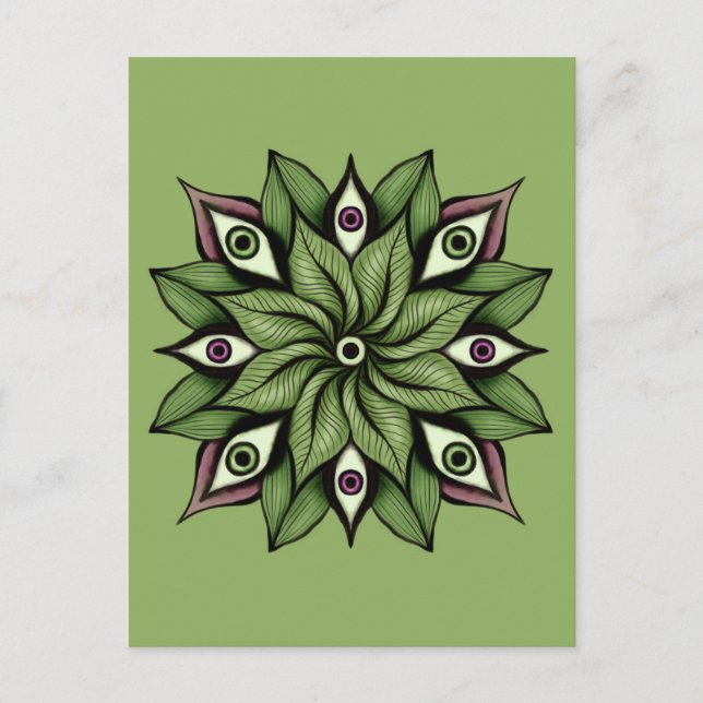 Psychedelic Ögon Mandala - Blommönstret Trippy Vykort (Framsida)