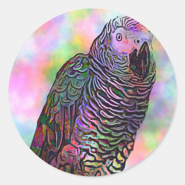Psychedelic Parrot Runt Klistermärke (Framsida)
