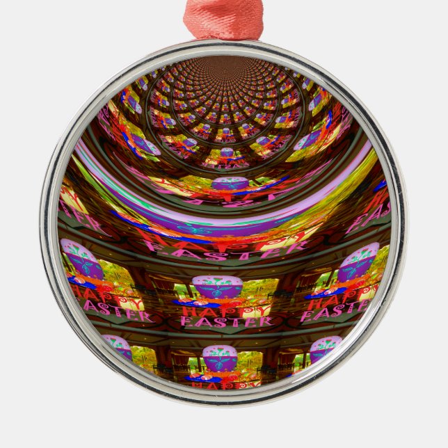 Psychedelic Påsk Kaleidoscope Art Skriv ut Julgransprydnad Metall (Framsidan)