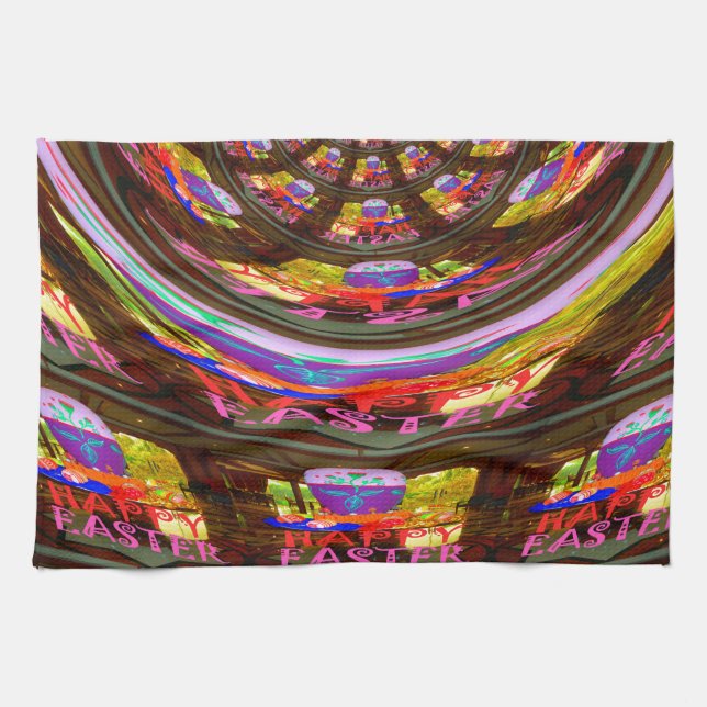 Psychedelic Påsk Kaleidoscope Art Skriv ut Kökshandduk (Horisontell)