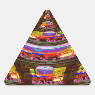 Psychedelic Påsk Kaleidoscope Art Skriv ut Triangelformat Klistermärke