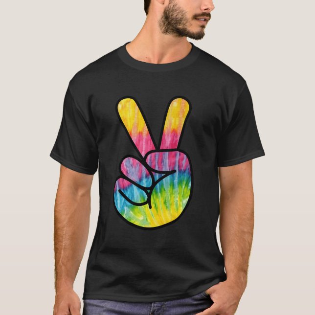 Psychedelic Peace Finger Hand-tecken T Shirt (Framsida)