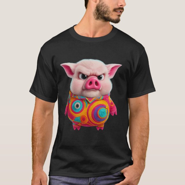 Psychedelic Pig Rage Tee – Ilsken Gris i Virvlande (Framsida)