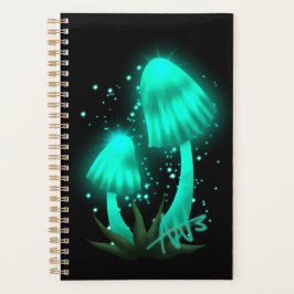Psychedelic Pixie Cap Glowing Cyan Mushroom