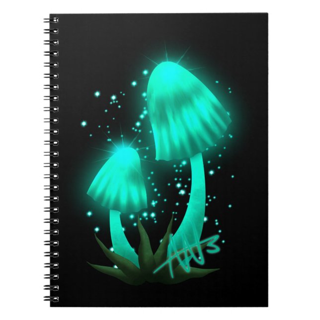 Psychedelic Pixie Cap Glowing Cyan Mushroom Anteckningsbok (Framsidan)
