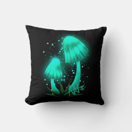 Psychedelic Pixie Cap Glowing Cyan Mushroom Kudde